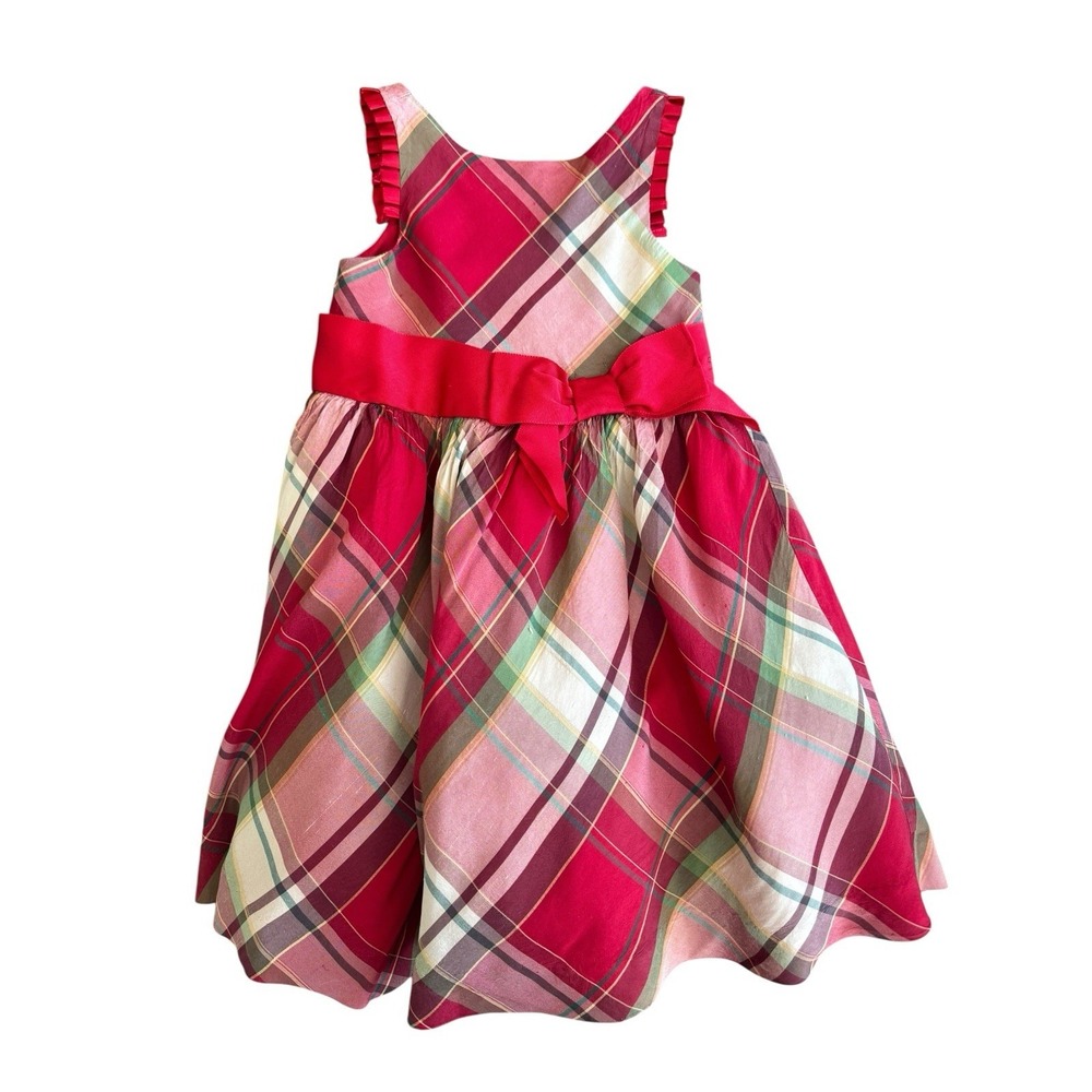 Janie and Jack Red Plaid‎ Green Gold Christmas 100% Silk Dress Girls Size 3